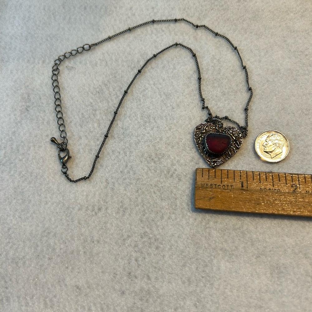 PMC Heart Pendant Red Seaglass Necklace sea beach glass - Picture 2 of 6